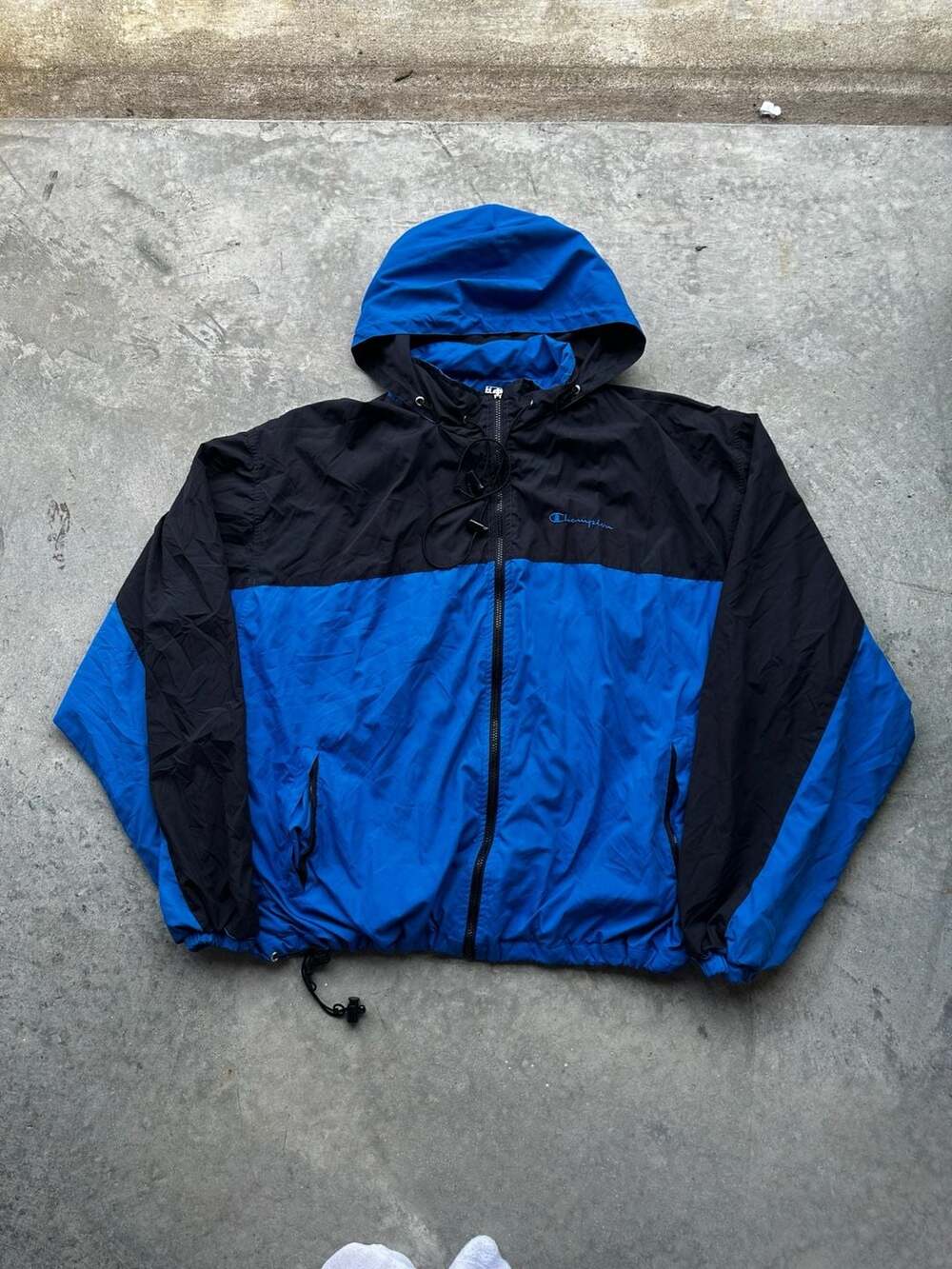 Champion Windbreaker Jacket XXL Blue Black Hooded Full Zip